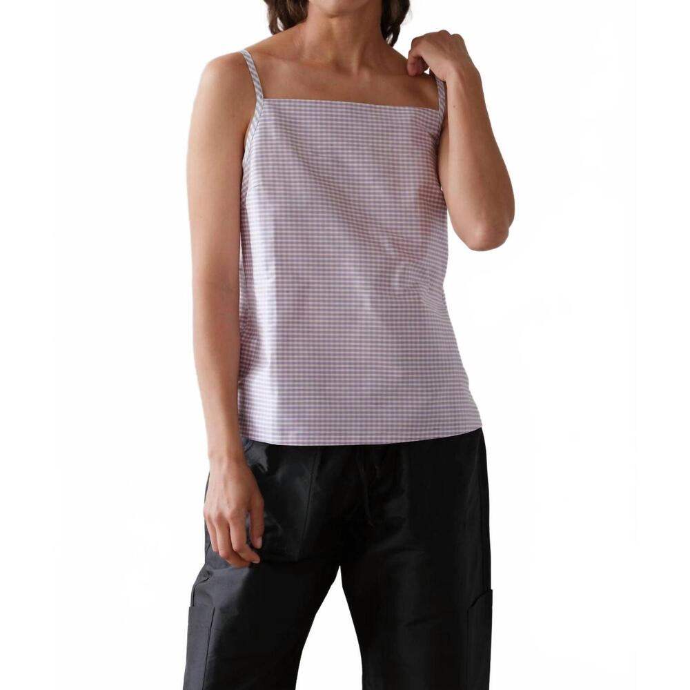 DONNI. Lavender Gingham Square-Neck Tank Top